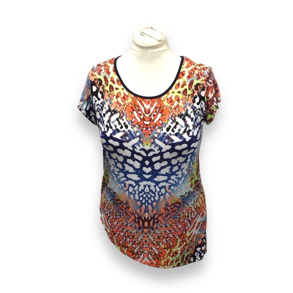 TanJay Women’s Short Sleeve Open Crossover Wrap Back Asymmetric Top, size L